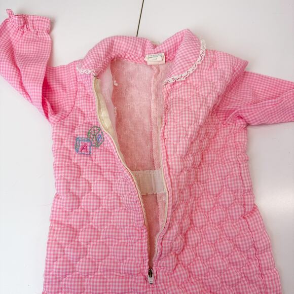 Vintage 80s Thomas Girls Quilted Gingham Pink Footless Bodysuit - 6-9 Months - Picture 11 of 13
